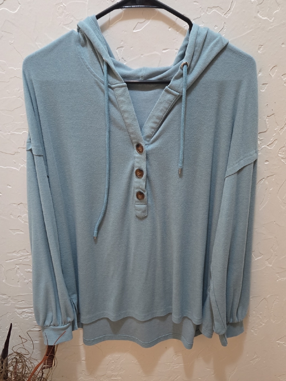 Light Blue Hooded Button-Front Women's Top